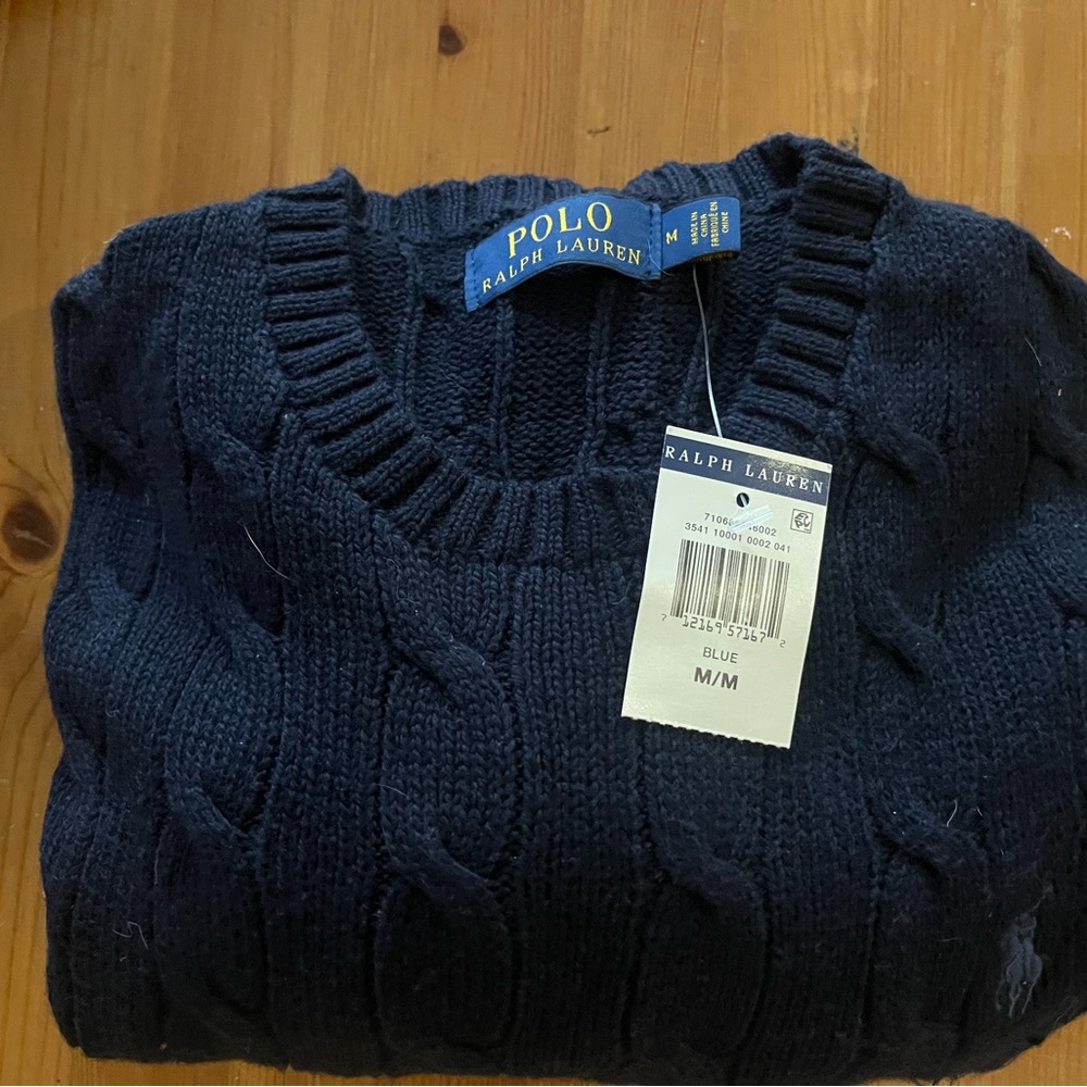 Men’s Medium Polo Cable-knit Sweater in Navy - Picture 2 of 3